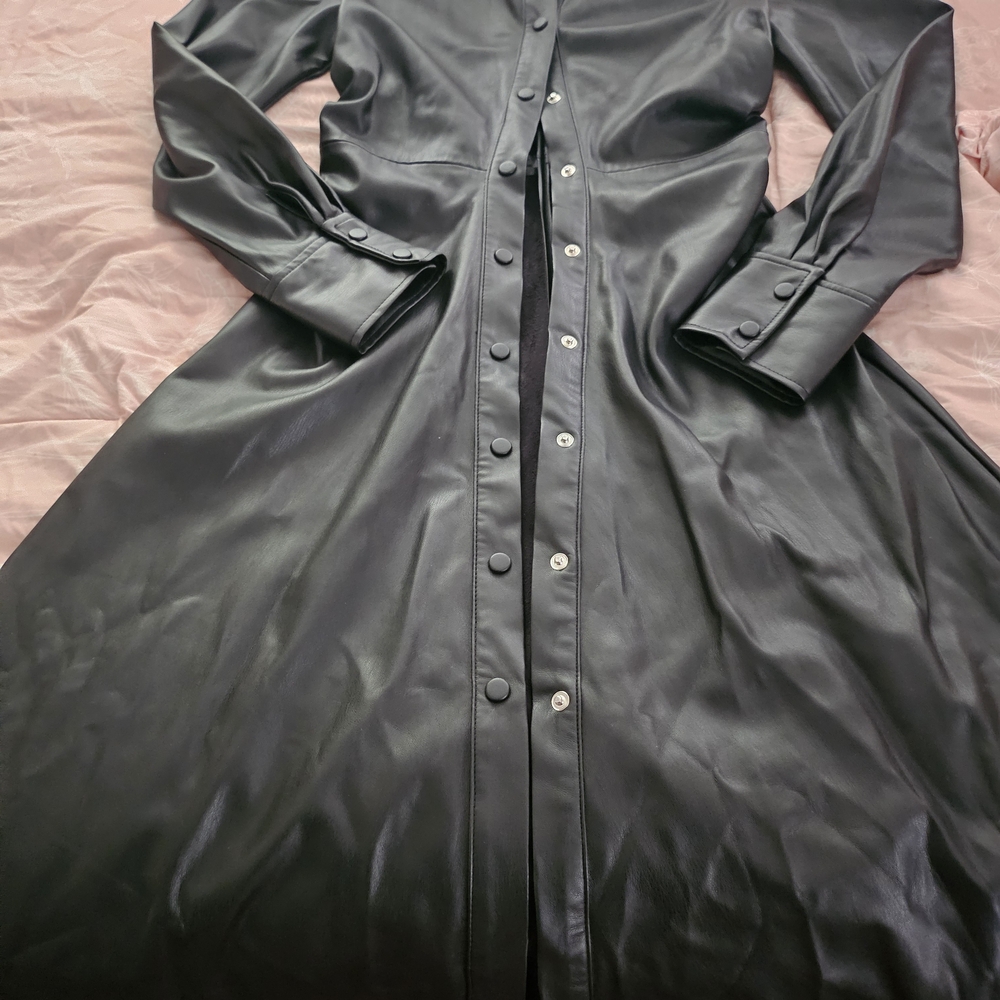Zara Faux Leather Button-Down Trench